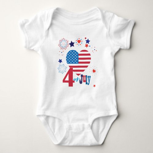 4th of July American USA Flag Heart Flag Patriotic Baby Bodysuit