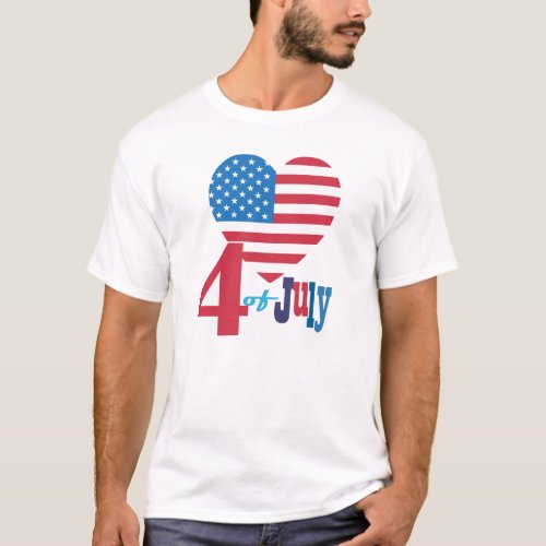 4th of July American USA Flag Heart Flag Patriotic T_Shirt