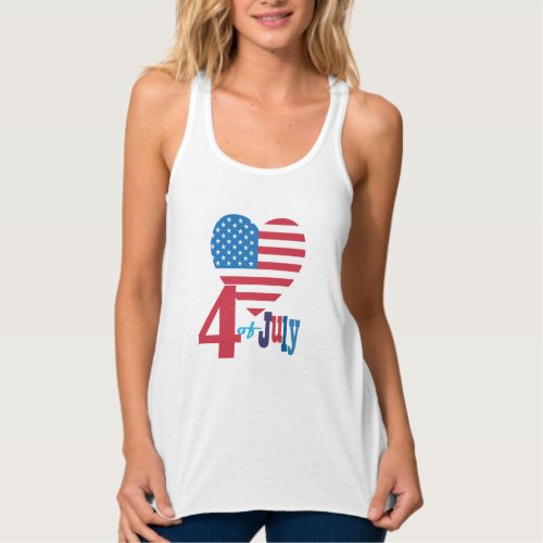 4th of July American USA Flag Heart Flag Patriotic Tank Top