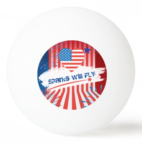4th of July American USA Flag Heart Personalized Ping Pong Ball