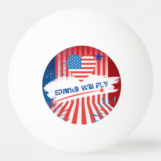 4th of July American USA Flag Heart Personalized Ping Pong Ball (Front)