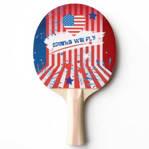 4th of July American USA Flag Heart Personalized Ping Pong Paddle