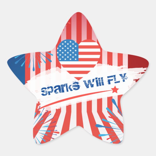 4th of July American USA Flag Heart Personalized Star Sticker (Front)