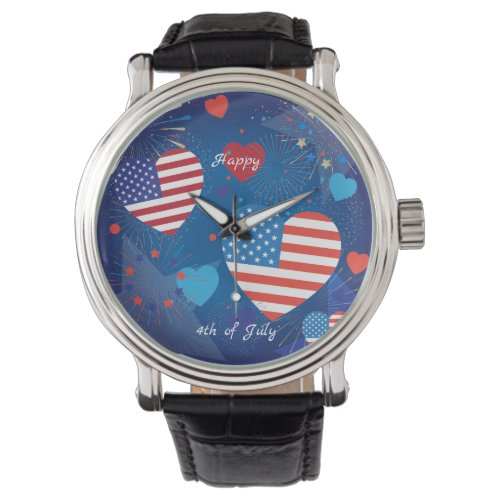 4th of July American USA Flag Patriotic Custom Watch