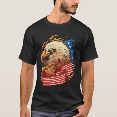 4Th Of July American Usa Flag Patriotic Eagle T_Shirt