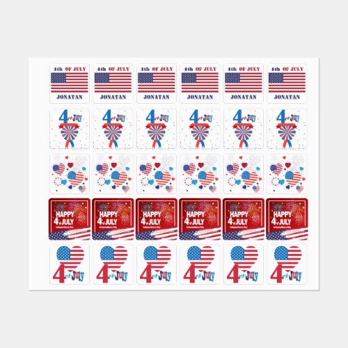 4th of July American USA Flag Patriotic Labels