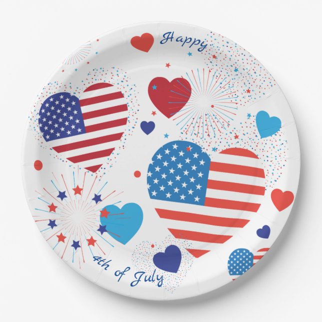 4th of July American USA Flag Patriotic Paper Plates (Front)