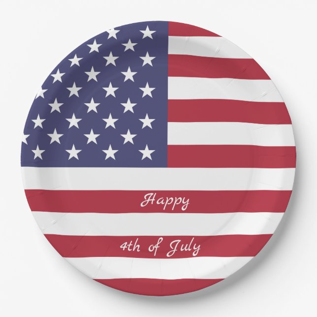4th of July American USA Flag Patriotic Paper Plates (Front)