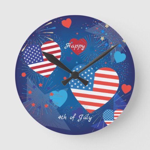 4th of July American USA Flag Patriotic Party Round Clock