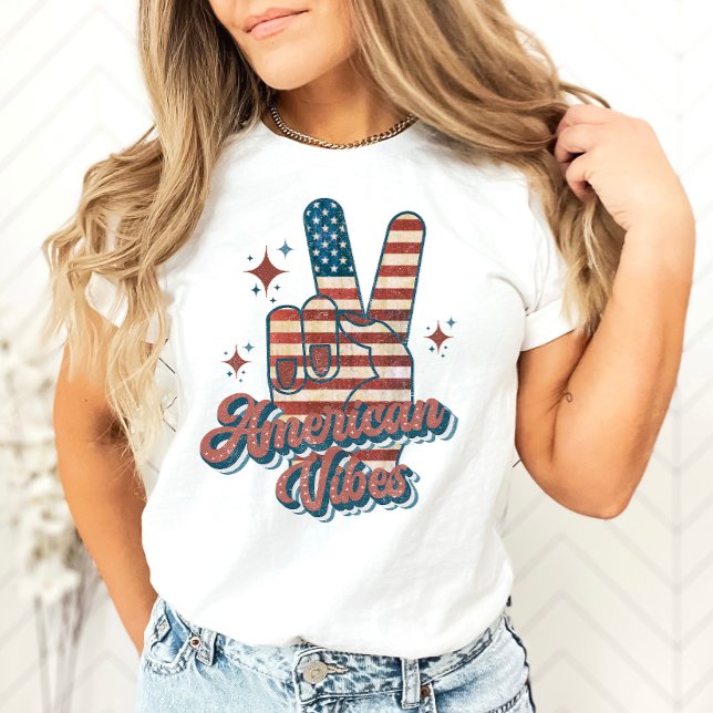 4th Of July American Vibes Vintage Peace  T-Shirt (Creator Uploaded)