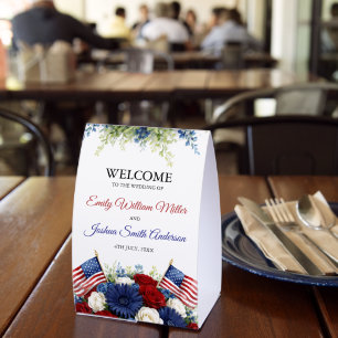 4th of July Americana Wedding Welcome Paper Table Tent