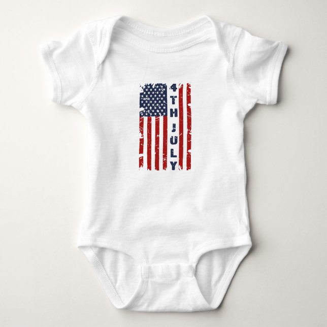 4TH of July and Torn US Flag         Baby Bodysuit (Front)