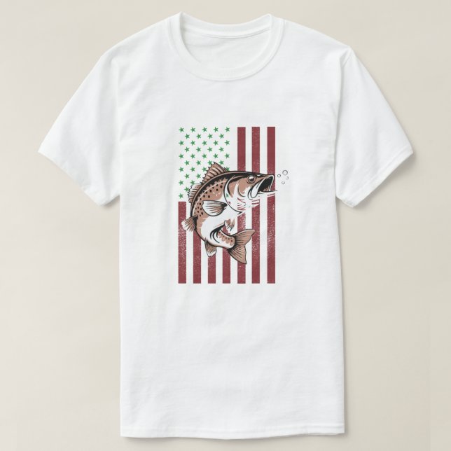 4th of July Angler Tee USA Fishing Flag T-Shirt (Design Front)