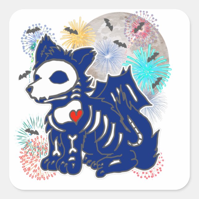 4th of July Anime Wolf Emo Gothic Patriotic Square Sticker (Front)
