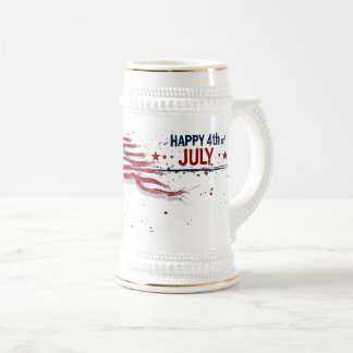 4th of July - Artistic US Flag Paint Splatter Beer Stein