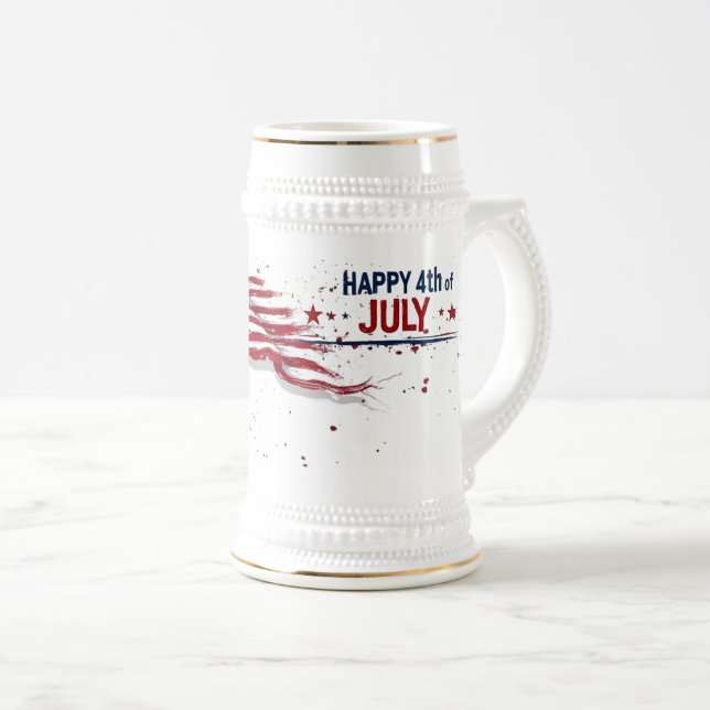 4th of July - Artistic US Flag Paint Splatter Beer Stein (Front Right)