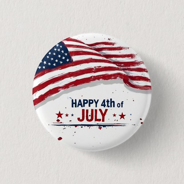 4th of July - Artistic US Flag Paint Splatter Button (Front)
