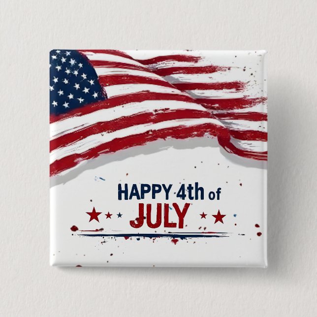 4th of July - Artistic US Flag Paint Splatter Button (Front)