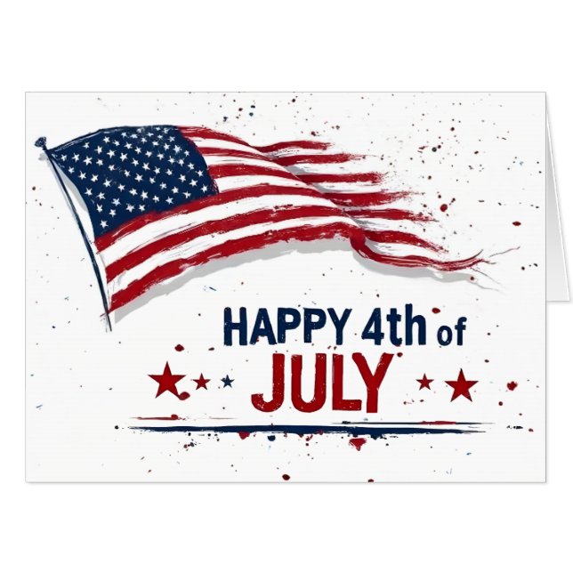 4th of July - Artistic US Flag Paint Splatter Card (Front Horizontal)