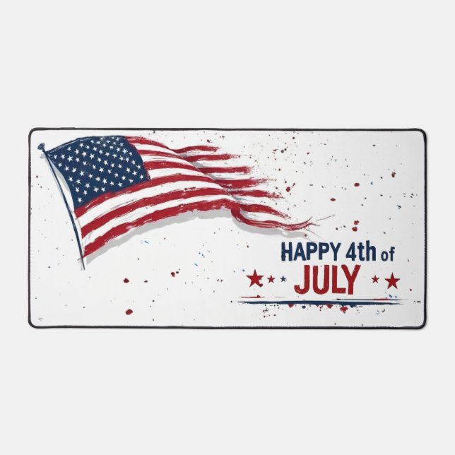 4th of July - Artistic US Flag Paint Splatter Desk Mat (Front)