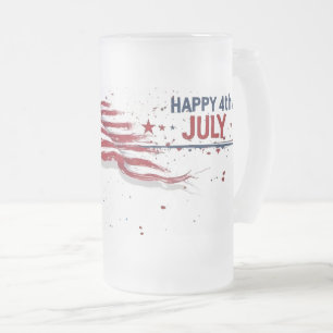 4th of July - Artistic US Flag Paint Splatter Frosted Glass Beer Mug