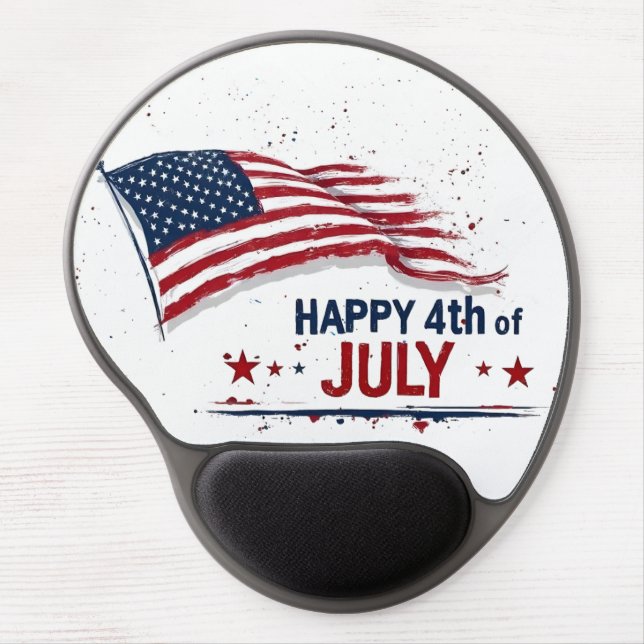 4th of July - Artistic US Flag Paint Splatter Gel Mouse Pad (Front)