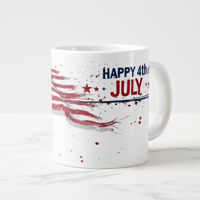 4th of July - Artistic US Flag Paint Splatter Giant Coffee Mug (Front Right)