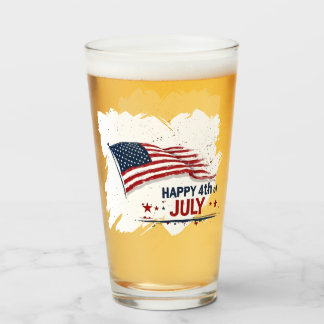 4th of July - Artistic US Flag Paint Splatter Glass