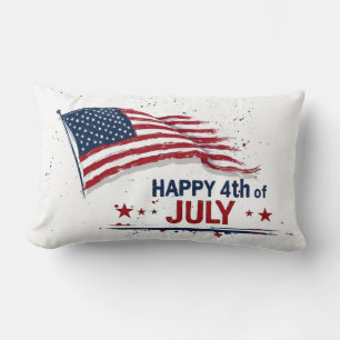 4th of July - Artistic US Flag Paint Splatter Lumbar Pillow