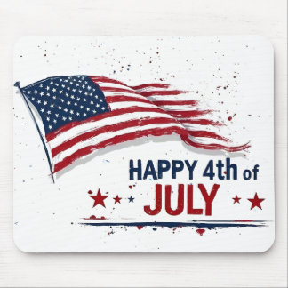 4th of July - Artistic US Flag Paint Splatter Mouse Pad