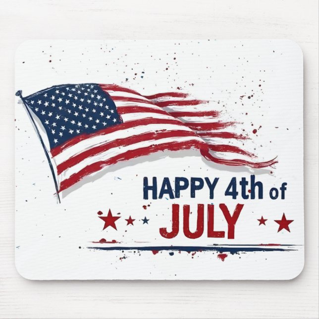 4th of July - Artistic US Flag Paint Splatter Mouse Pad (Front)