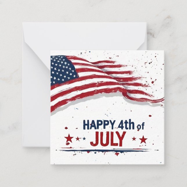 4th of July - Artistic US Flag Paint Splatter Note Card (Front)