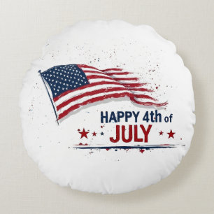 4th of July - Artistic US Flag Paint Splatter Round Pillow