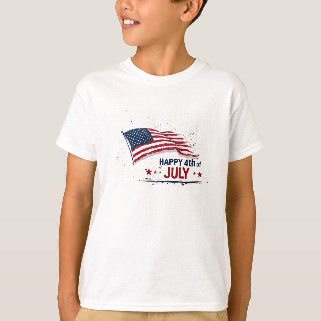 4th of July - Artistic US Flag Paint Splatter T-Shirt (Front)