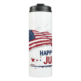 4th of July - Artistic US Flag Paint Splatter Thermal Tumbler