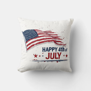 4th of July - Artistic US Flag Paint Splatter Throw Pillow
