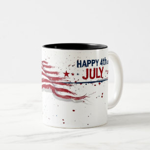 4th of July - Artistic US Flag Paint Splatter Two-Tone Coffee Mug