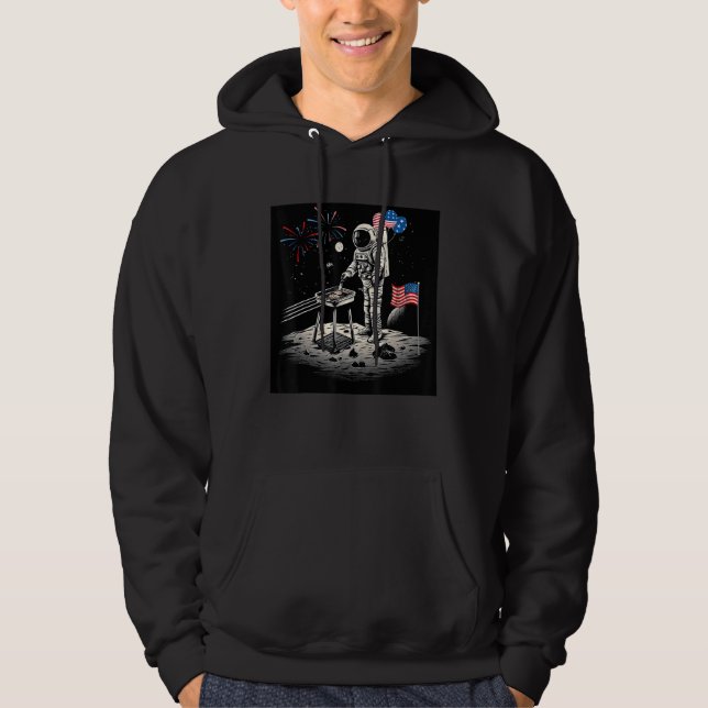 4th of July Astronaut American Flag Space Cookout Hoodie (Front)
