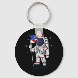 4th Of July Astronaut USA American Flag Fun Patrio Keychain