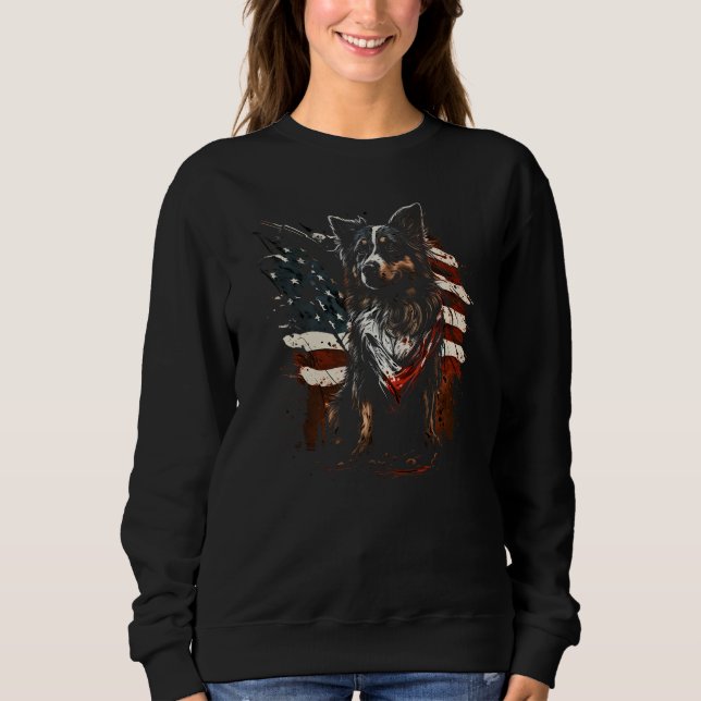 4th of July Australian Shepherd USA Flag Patriotic Sweatshirt (Front)