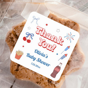 4th of July Baby Girl Shower Thank You Favor Square Sticker