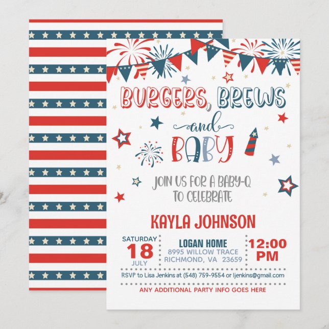 4th of July Baby Q Baby Shower  Invitation (Front/Back)