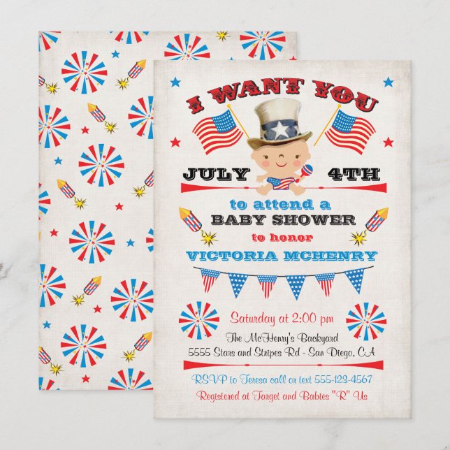4th of July Baby Shower invitations (Front/Back)