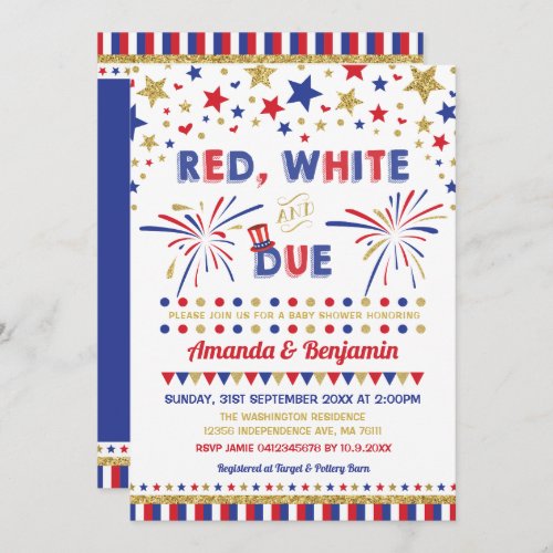 4th of July Baby Shower Red White and Due Invitation