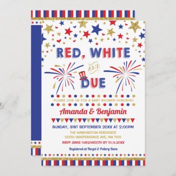 4th Of July Baby Shower Red White And Due Invitation by BlueBunnyStudio at Zazzle
