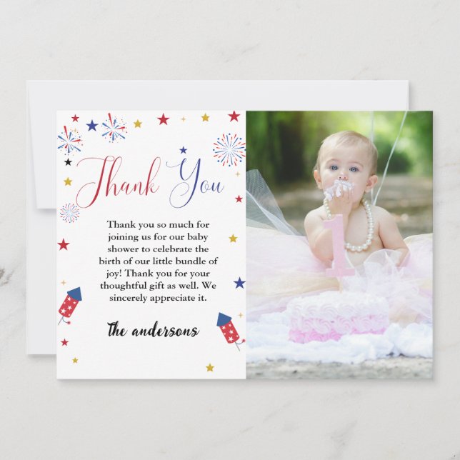 4th of july Baby Shower Thank You card (Front)