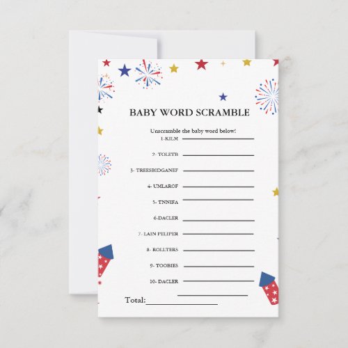 4th of july Baby word scramble baby shower game