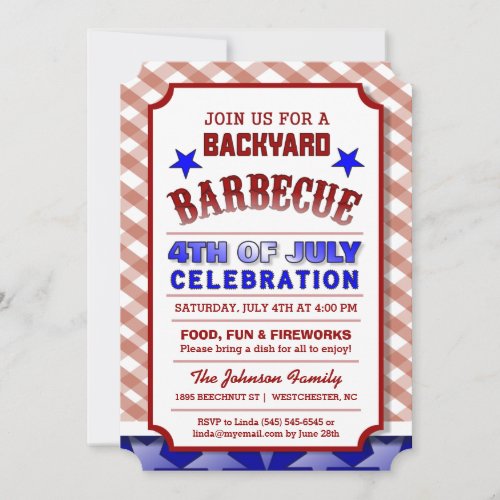 4th of July Backyard BBQ Celebration Festive Invitation