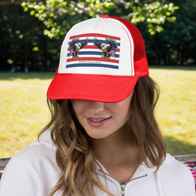 4th of July Bald Eagle Red White Blue Patriotic Trucker Hat (Creator Uploaded)