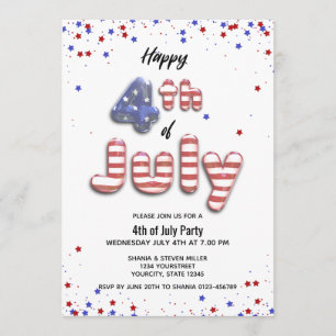 4th of July Balloon Stars Stripes Party Invitation
